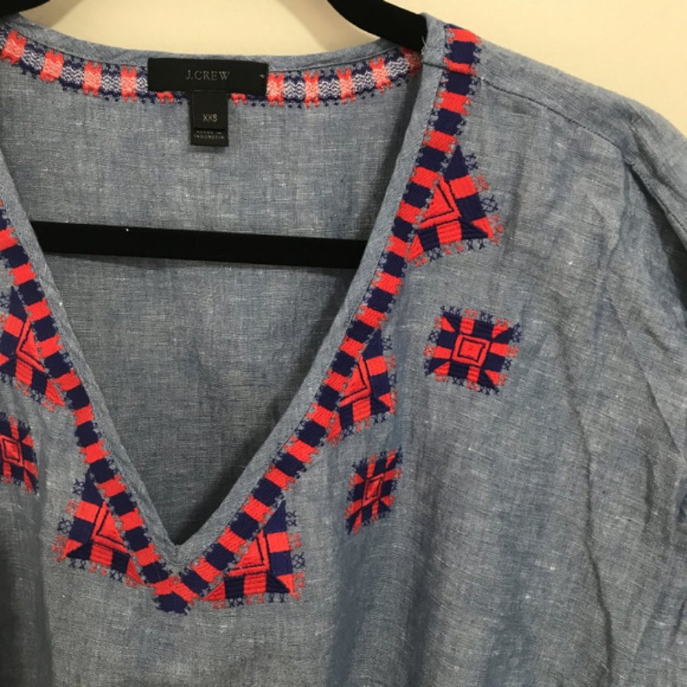 J. CREW linen embroidered tunic with tassels O16 - Picture 6 of 7